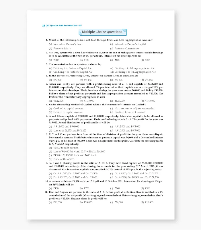 Accounts MLQB Class 12 ISC