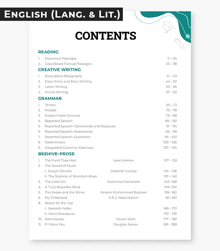 class 9 english question bank contents