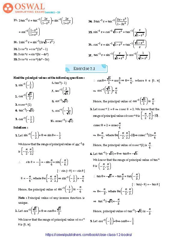 NCERT Solutions for Class 12 Maths Inverse Trigonometric Functions part 2