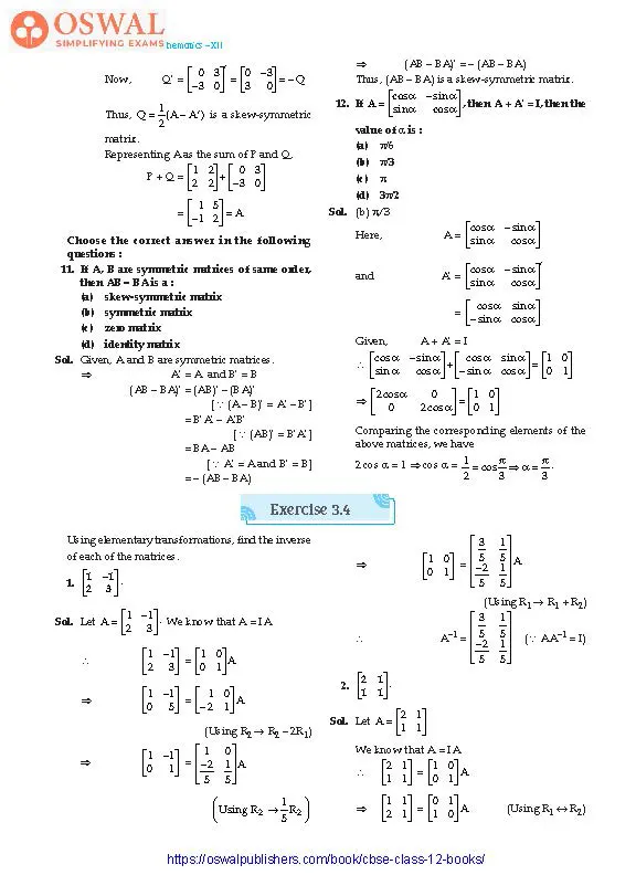 NCERT Solutions for Class 12 Maths Matrix part 18