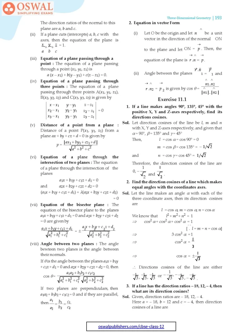 NCERT Solutions for Class 12 Maths Three Dimensional Geometry part 2