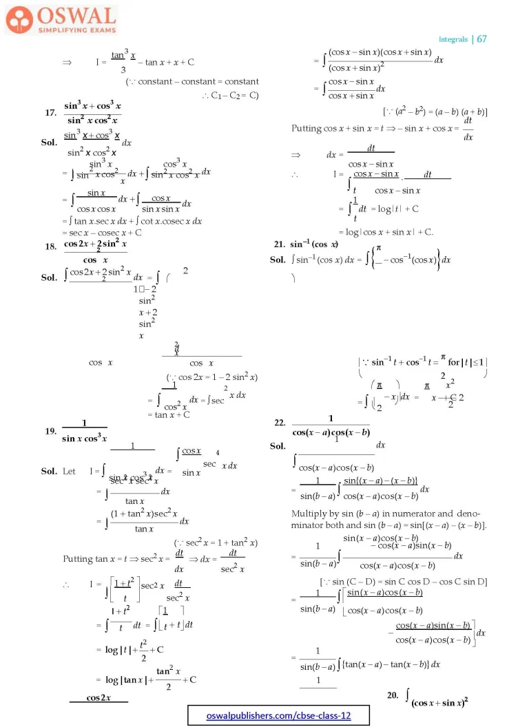 NCERT Solutions for Class 12 Maths Integrals part 17