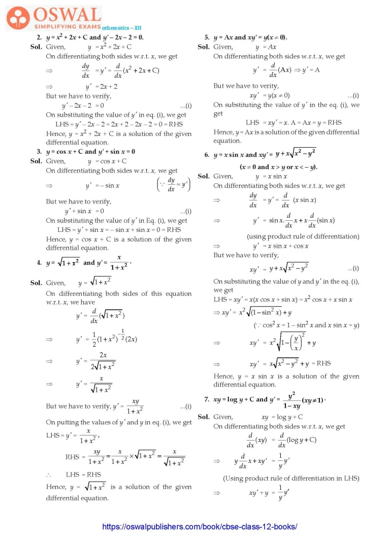 NCERT Solutions for Class 12 Maths Differential Equations part 3