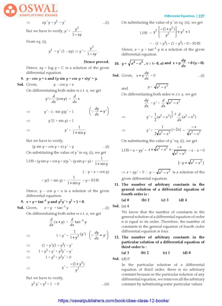 NCERT Solutions for Class 12 Maths Differential Equations part 4