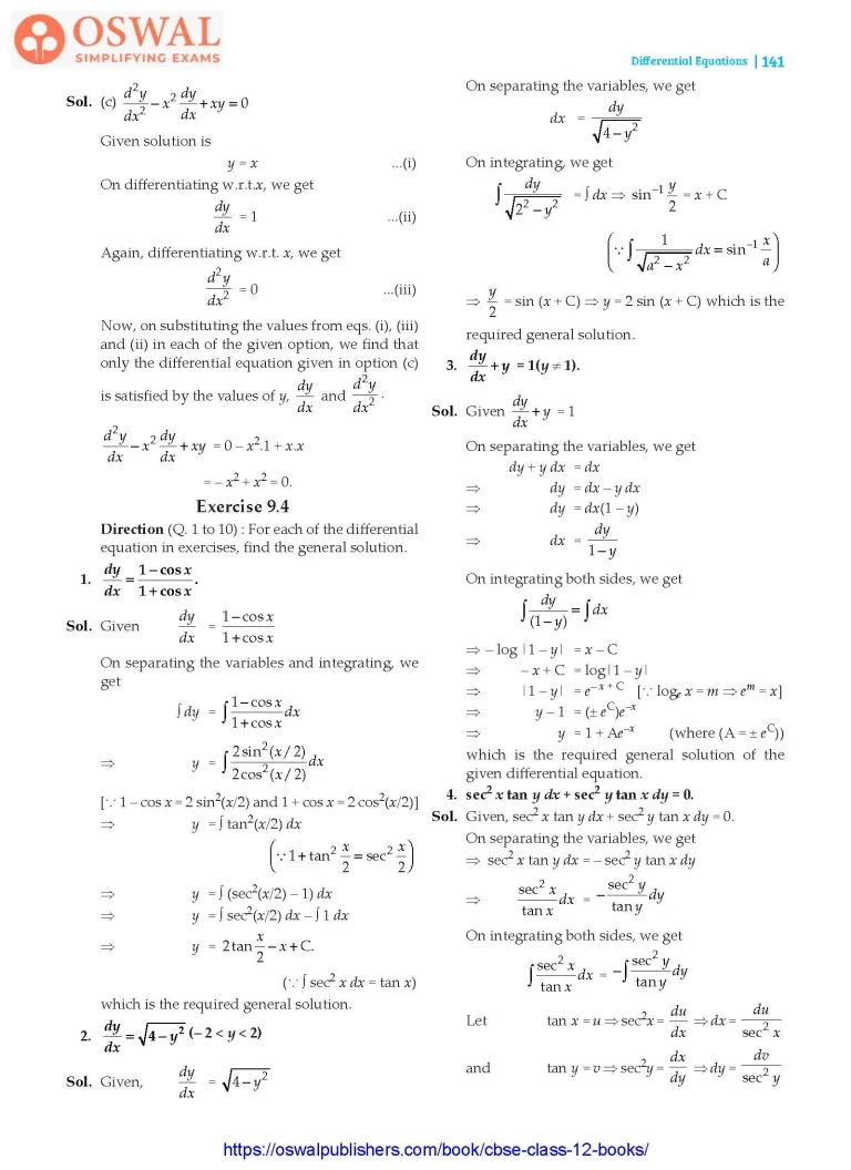 NCERT Solutions for Class 12 Maths Differential Equations part 8