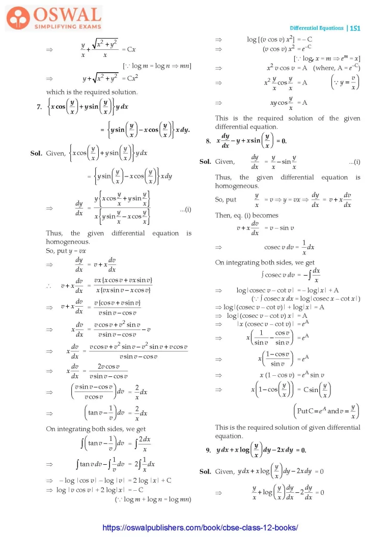 NCERT Solutions for Class 12 Maths Differential Equations part 18