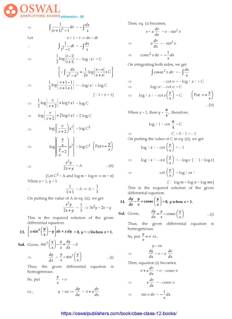 NCERT Solutions for Class 12 Maths Differential Equations part 21