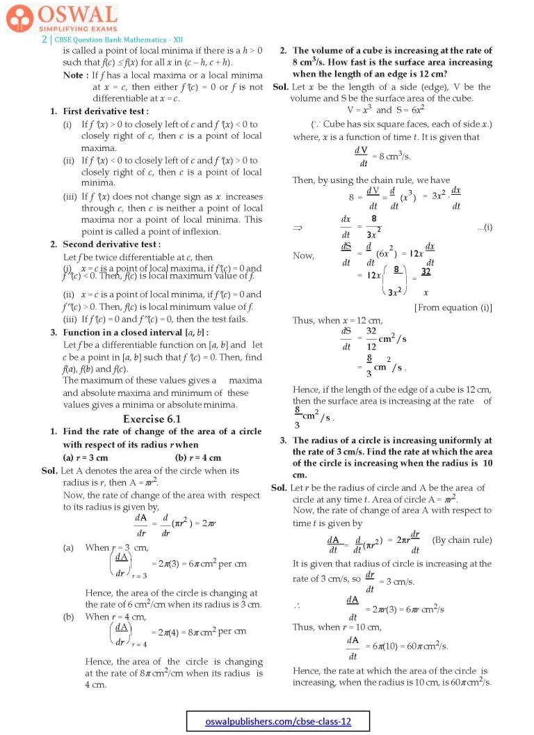 NCERT Solutions for Class 12 Maths Application of Derivatives part 2