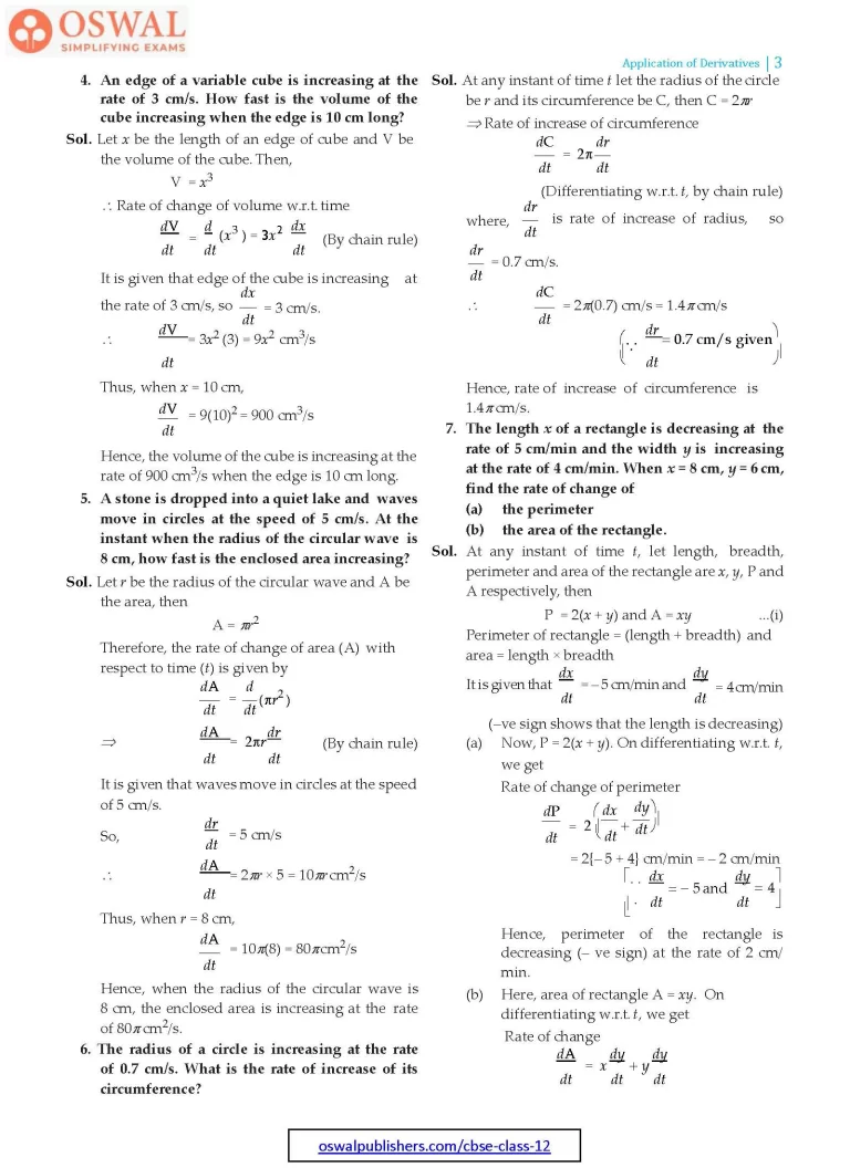 NCERT Solutions for Class 12 Maths Application of Derivatives part 3