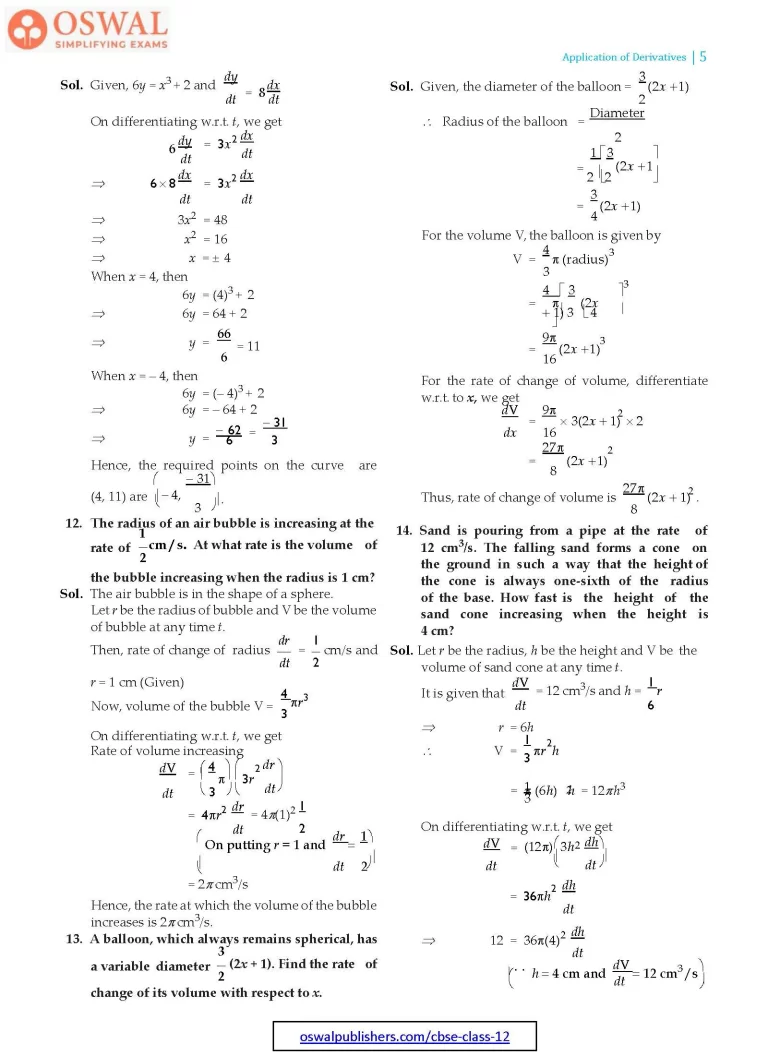 NCERT Solutions for Class 12 Maths Application of Derivatives part 5