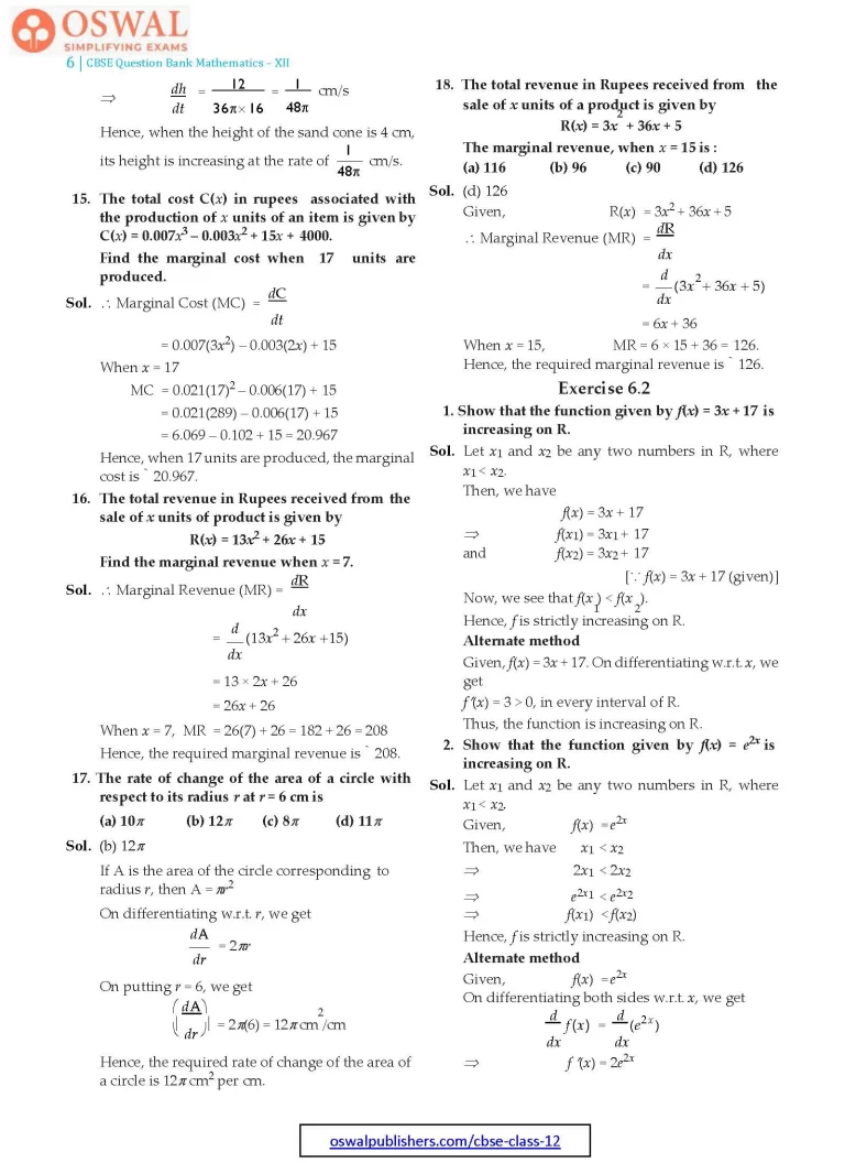 NCERT Solutions for Class 12 Maths Application of Derivatives part 6