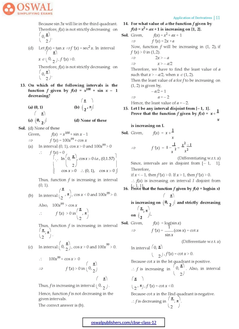 NCERT Solutions for Class 12 Maths Application of Derivatives part 11