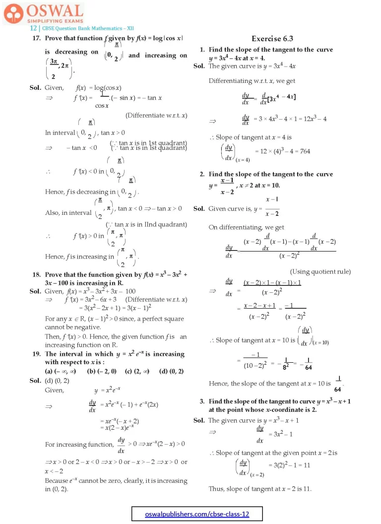 NCERT Solutions for Class 12 Maths Application of Derivatives part 12