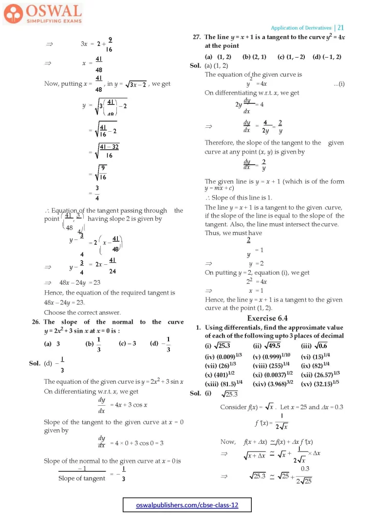 NCERT Solutions for Class 12 Maths Application of Derivatives part 21