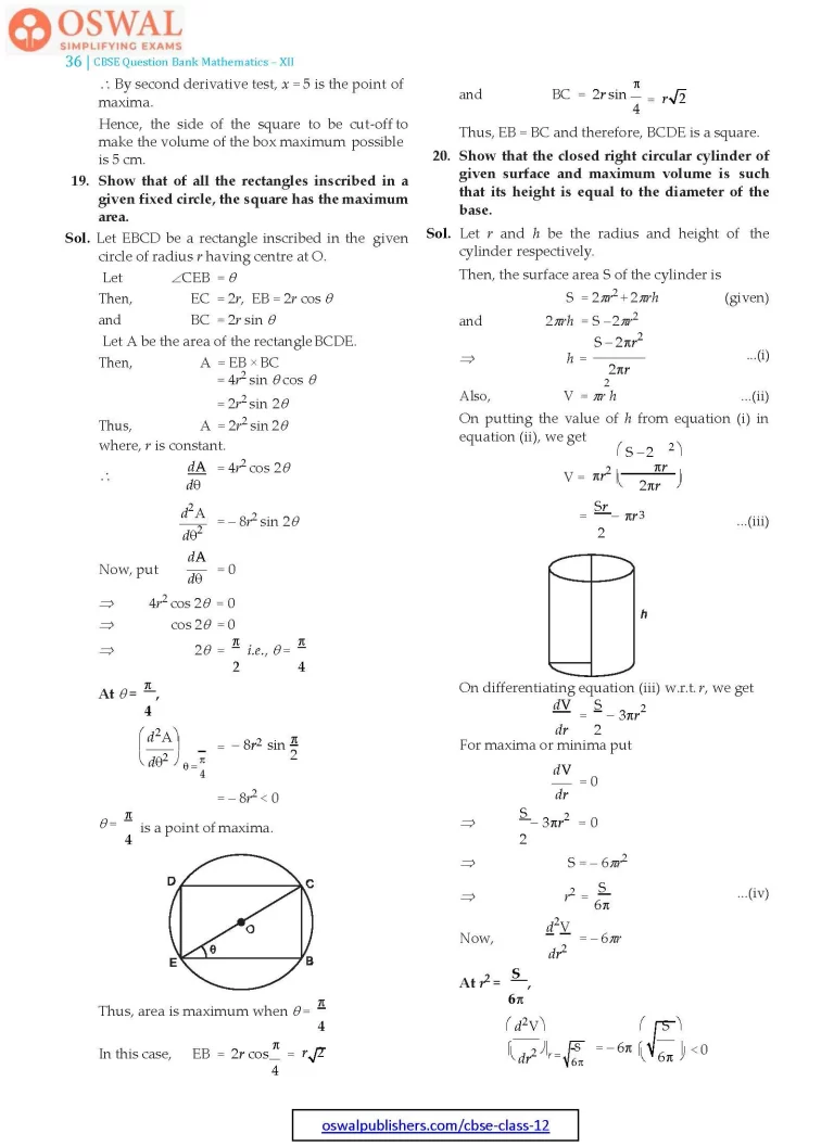 NCERT Solutions for Class 12 Maths Application of Derivatives part 36