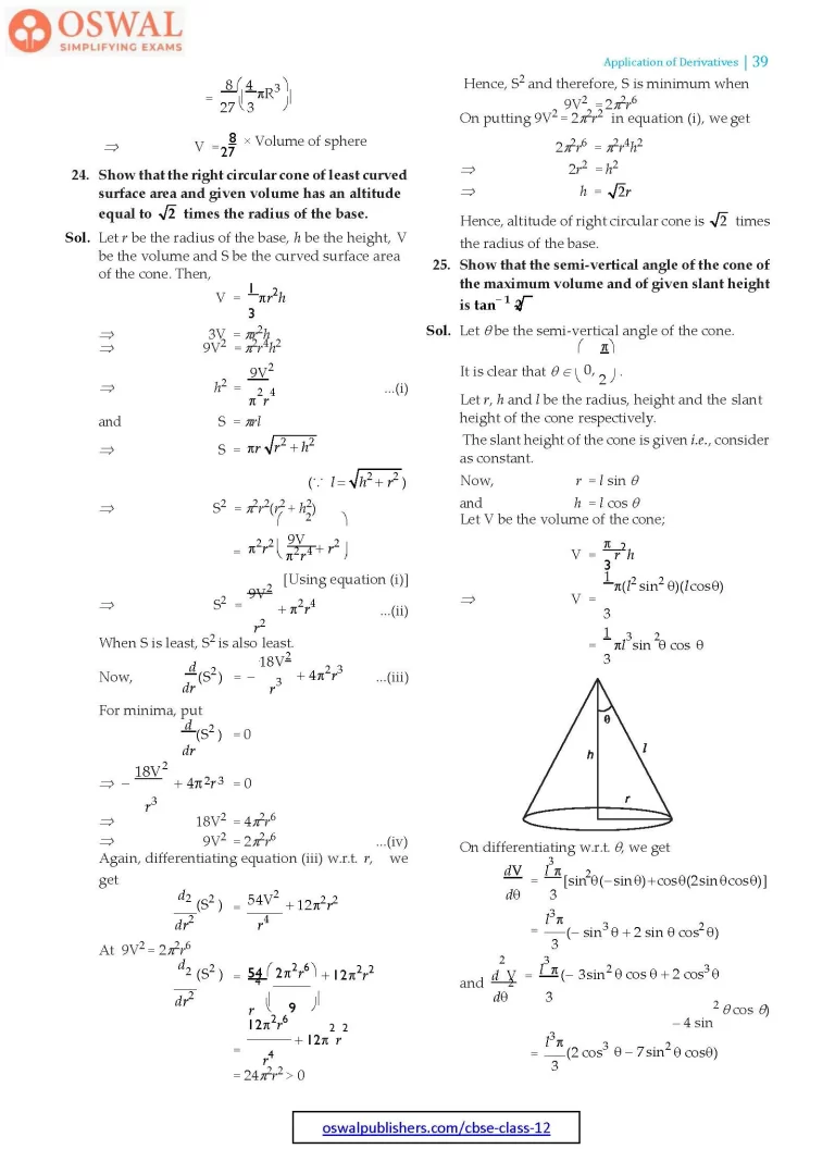 NCERT Solutions for Class 12 Maths Application of Derivatives part 39
