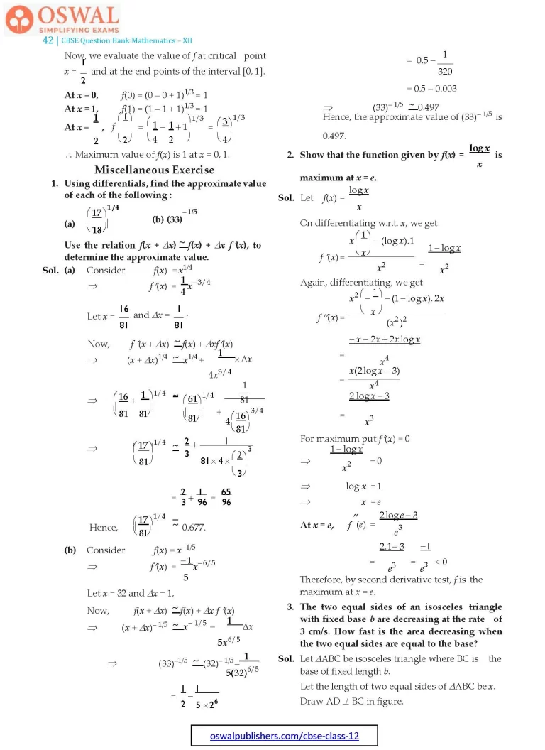 NCERT Solutions for Class 12 Maths Application of Derivatives part 42