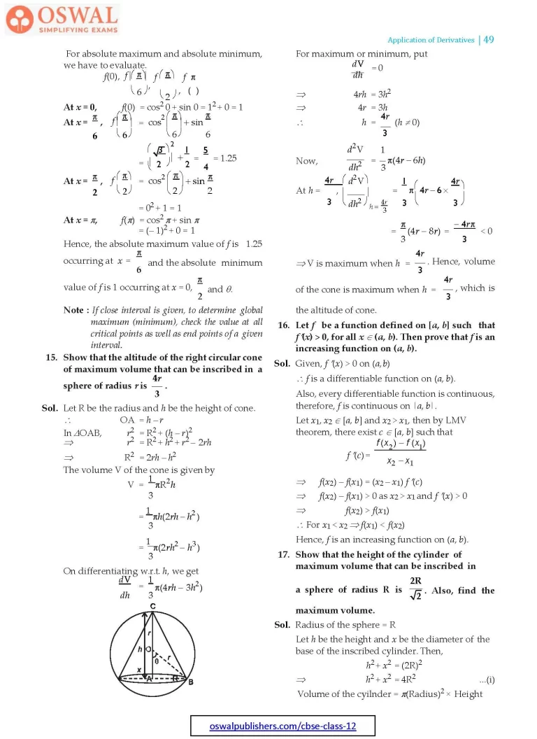 NCERT Solutions for Class 12 Maths Application of Derivatives part 49