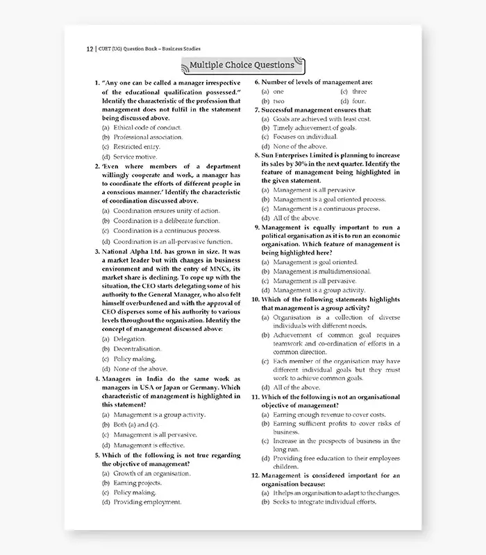 Business Studies MCQs CUET UG