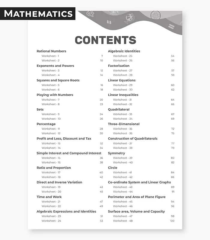 maths worksheets icse class 8