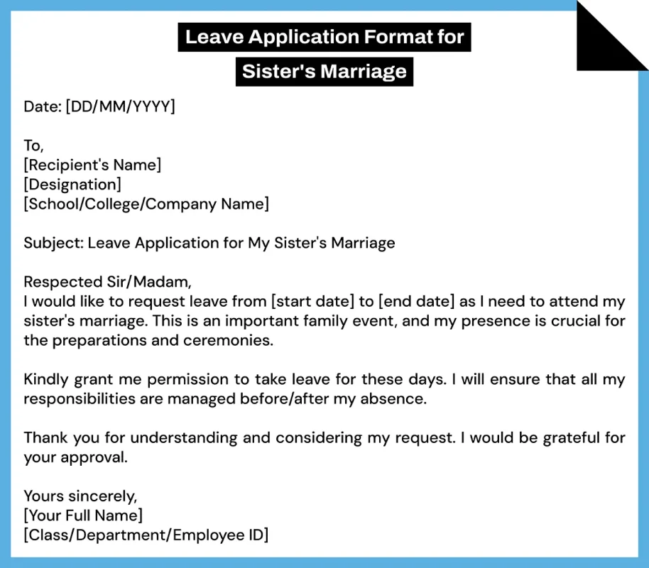 Format of Leave Application for Sister's Marriage