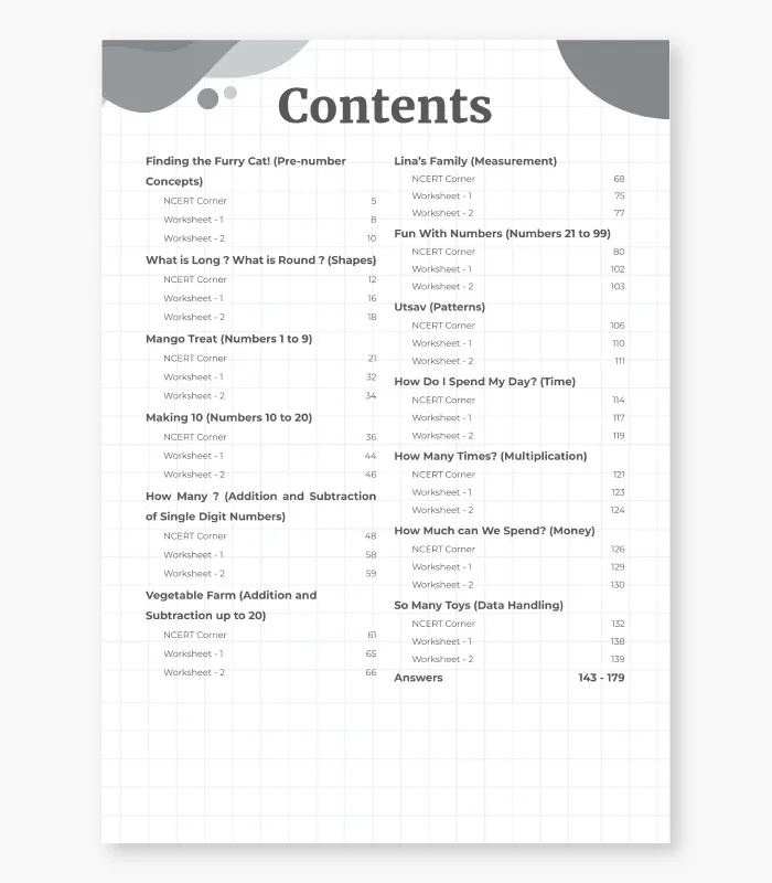 Maths Worksheet for Class 1