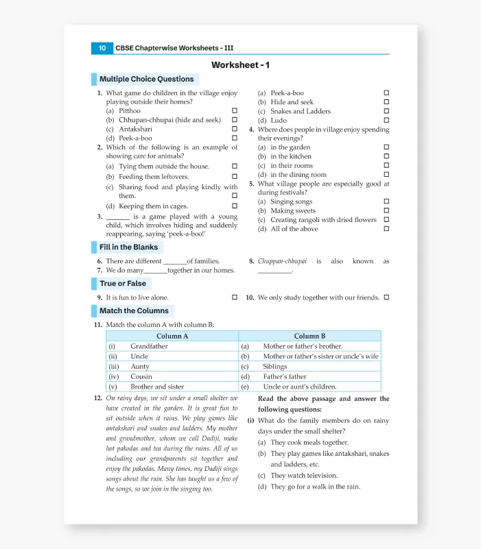 Class 3 EVS Worksheet