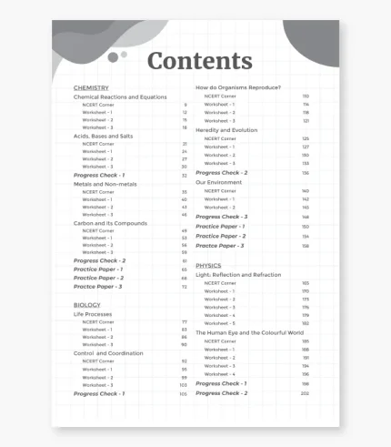 Science Worksheet for Class 10