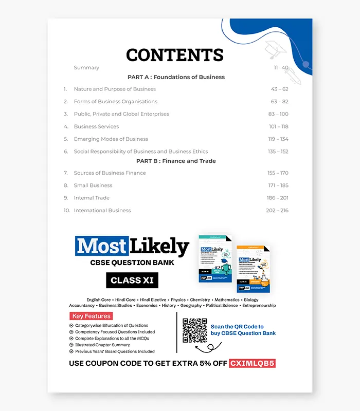 Business Studies Question Bank for CBSE Class 11 Exam 2027 2